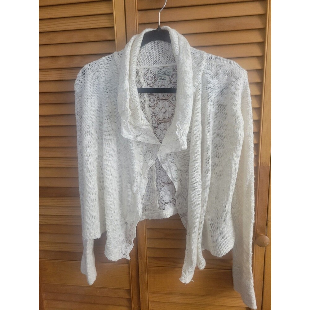 Lucky Brand Ivory Lace Open Front Sweater Sz Large